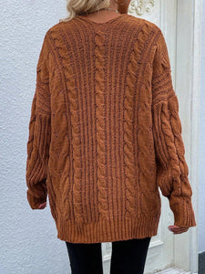 Cable-Knit Open Front Cardigan with Front Pockets Broke Girl Philanthropy