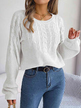 Load image into Gallery viewer, Womens Sweater-Cable-Knit Round Neck Drop Shoulder Sweater
