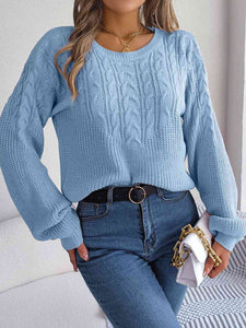 Womens Sweater-Cable-Knit Round Neck Drop Shoulder Sweater