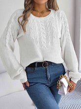 Load image into Gallery viewer, Womens Sweater-Cable-Knit Round Neck Drop Shoulder Sweater
