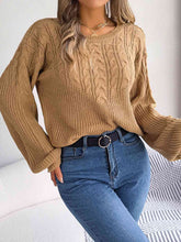 Load image into Gallery viewer, Womens Sweater-Cable-Knit Round Neck Drop Shoulder Sweater
