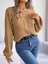 Load image into Gallery viewer, Womens Sweater-Cable-Knit Round Neck Drop Shoulder Sweater
