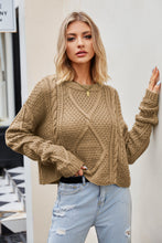 Load image into Gallery viewer, Womens Sweater-Cable-Knit Round Neck Dropped Shoulder Sweater
