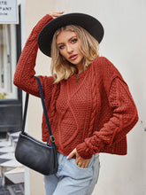 Load image into Gallery viewer, Womens Sweater-Cable-Knit Round Neck Dropped Shoulder Sweater
