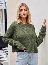 Load image into Gallery viewer, Womens Sweater-Cable-Knit Round Neck Dropped Shoulder Sweater
