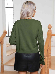 Womens Sweater-Cable-Knit Round Neck Long Sleeve Sweater