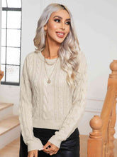 Load image into Gallery viewer, Womens Sweater-Cable-Knit Round Neck Long Sleeve Sweater
