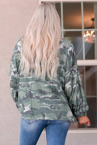 Camouflage Buttoned Dropped Shoulder Hoodie Broke Girl Philanthropy