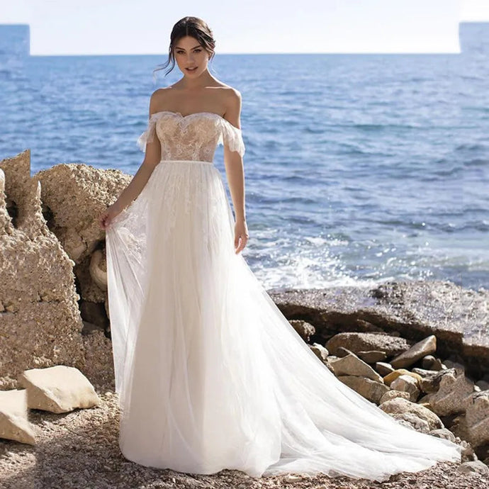 Lace Beach Wedding Dress-Cap Sleeve Beach Wedding Gown | Wedding Dresses