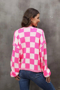 Womens Sweater-Checkered Open Front Drop Shoulder Cardigan | Coat & Jacket & Cardigan