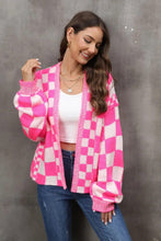 Load image into Gallery viewer, Womens Sweater-Checkered Open Front Drop Shoulder Cardigan | Coat &amp; Jacket &amp; Cardigan
