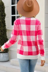 Womens Blouse-Checkered Ribbed Trim Knit Pullover | Coat & Jacket & Cardigan