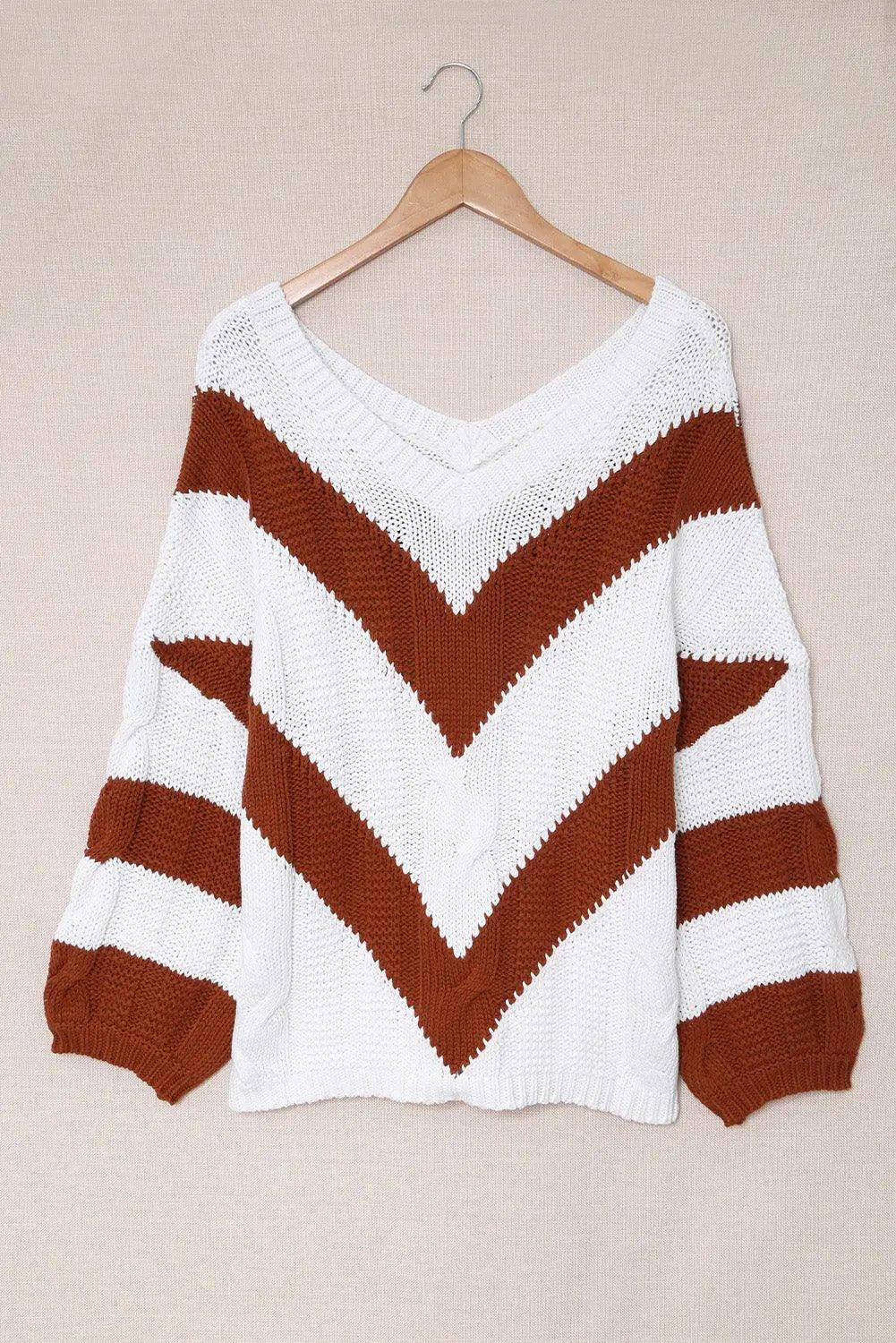 Womens Sweater-Chevron Cable-Knit V-Neck Tunic Sweater | Coat & Jacket & Cardigan