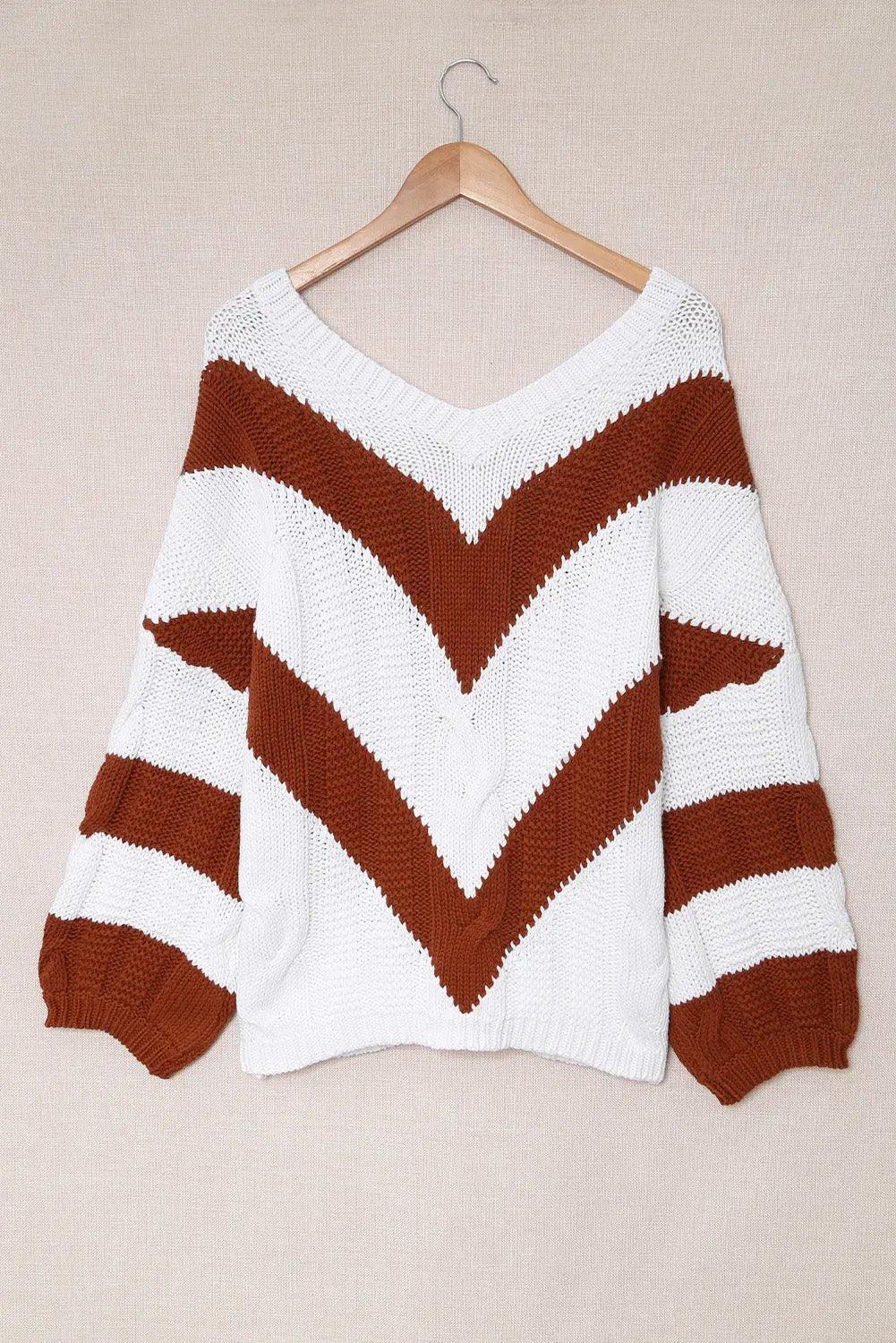 Womens Sweater-Chevron Cable-Knit V-Neck Tunic Sweater | Coat & Jacket & Cardigan