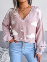 Load image into Gallery viewer, Womens Sweater-Cloud Print Button Down Ribbed Trim Cardigan
