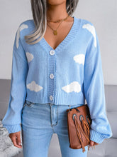 Load image into Gallery viewer, Womens Sweater-Cloud Print Button Down Ribbed Trim Cardigan
