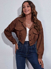 Load image into Gallery viewer, Womens Jacket-Collared Neck Dropped Shoulder Buttoned Jacket
