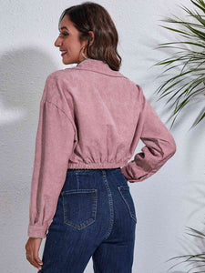 Womens Jacket-Collared Neck Dropped Shoulder Buttoned Jacket