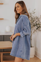 Load image into Gallery viewer, Womens Mini Dress-Collared Neck Flounce Sleeve Denim Mini Dress | Dress
