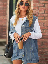 Load image into Gallery viewer, Womens Top-Collared Neck Sleeveless Denim Top with Pockets
