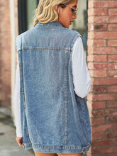 Load image into Gallery viewer, Womens Top-Collared Neck Sleeveless Denim Top with Pockets
