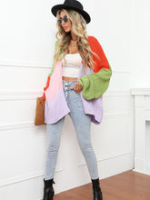 Load image into Gallery viewer, Womens Sweater-Color Block Open Front Balloon Sleeve Longline Cardigan
