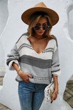 Load image into Gallery viewer, Womens Sweater-Color Block V-Neck Dropped Shoulder Sweater | sweater
