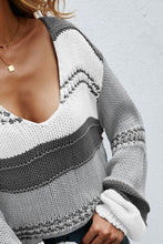 Load image into Gallery viewer, Womens Sweater-Color Block V-Neck Dropped Shoulder Sweater | sweater
