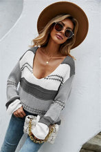 Load image into Gallery viewer, Womens Sweater-Color Block V-Neck Dropped Shoulder Sweater | sweater
