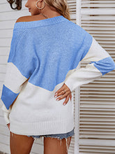 Load image into Gallery viewer, Womens Sweater-Casual Block V-Neck Sweater
