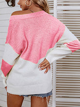 Load image into Gallery viewer, Womens Sweater-Casual Block V-Neck Sweater
