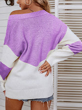 Load image into Gallery viewer, Womens Sweater-Casual Block V-Neck Sweater
