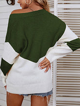 Load image into Gallery viewer, Womens Sweater-Casual Block V-Neck Sweater
