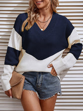 Load image into Gallery viewer, Womens Sweater-Casual Block V-Neck Sweater
