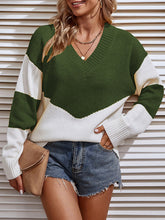 Load image into Gallery viewer, Womens Sweater-Casual Block V-Neck Sweater
