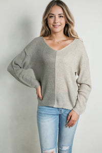 Womens Sweater-Contrast Color V-Neck Long Sleeve Pullover Sweater | Top