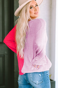 Womens Sweater-Contrast Color V-Neck Long Sleeve Pullover Sweater | Top