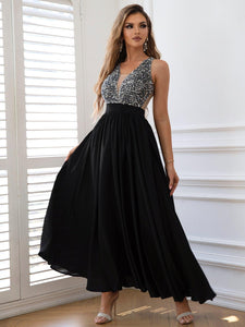 Womens Maxi Dress-Contrast Sequin Sleeveless Maxi Dress | Dresses