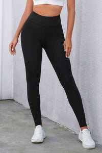 Womens Leggings-Crisscross Detail Wide Waistband Leggings