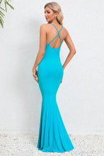 Load image into Gallery viewer, Womens Maxi Dress-Crisscross Spaghetti Strap Fishtail Dress | Dress
