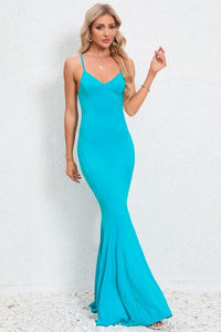 Womens Maxi Dress-Crisscross Spaghetti Strap Fishtail Dress | Dress