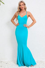 Load image into Gallery viewer, Womens Maxi Dress-Crisscross Spaghetti Strap Fishtail Dress | Dress
