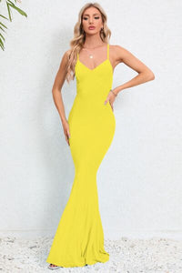 Womens Maxi Dress-Crisscross Spaghetti Strap Fishtail Dress | Dress