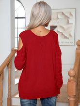 Load image into Gallery viewer, Womens Sweater-Decorative Button Cold-Shoulder Sweater | sweater
