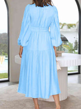 Load image into Gallery viewer, Womens Maxi Dress-Deep V-Neck Balloon Sleeve Plain Maxi Dress
