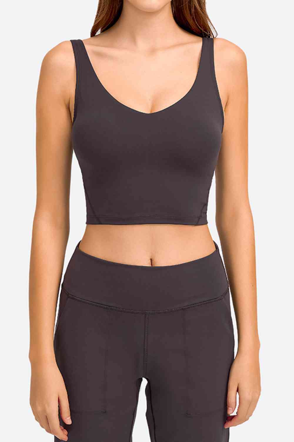 Womens Activewear-Deep V-Neck Crop Sports Bra | Activewear/Activewear Sets