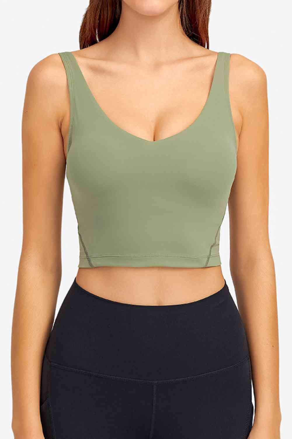 Womens Activewear-Deep V-Neck Crop Sports Bra | Activewear/Activewear Sets