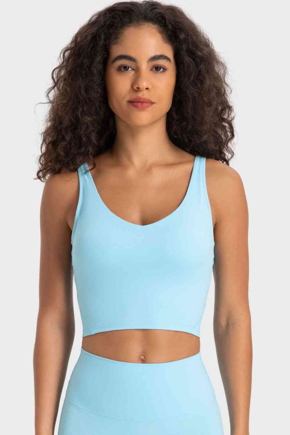 Womens Activewear-Deep V-Neck Crop Sports Bra | Activewear/Activewear Sets