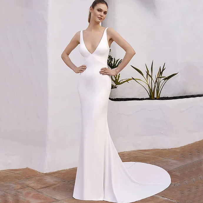 Deep V-Neck Mermaid Sleeveless Wedding Dress Broke Girl Philanthropy