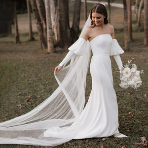 Sheath Wedding Dress-Detachable Long Sleeves Bridal Gown | Wedding Dresses